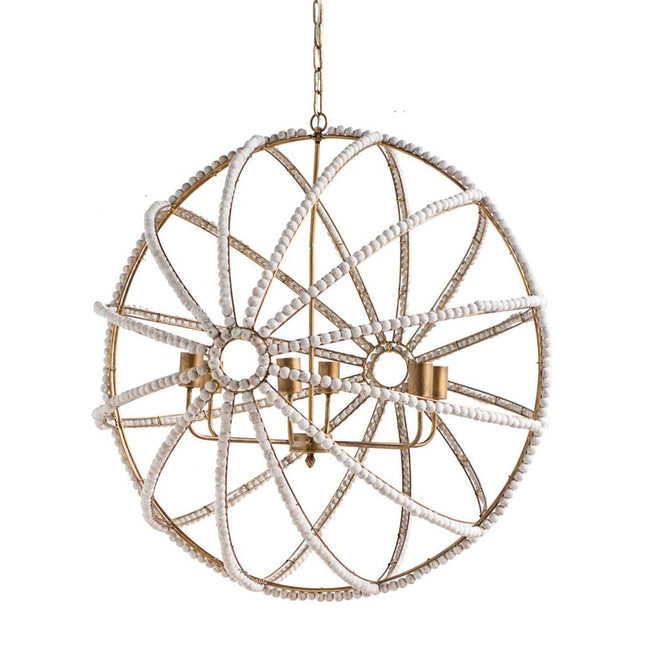 White And Gold Empire Six Light Metal and Beads Dimmable Chandelier HomeRoots