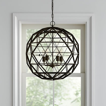 Black Caged Four Light Metal Dimmable Chandelier HomeRoots