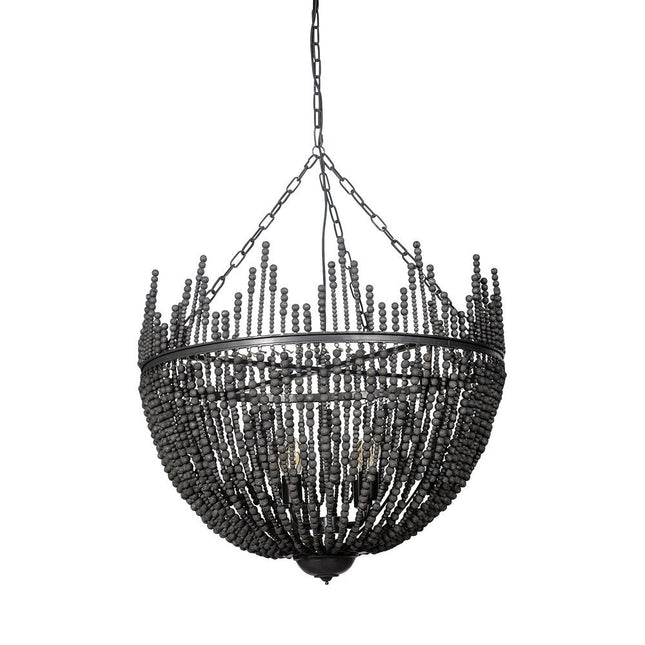 Black Unique Statement Four Light Metal and Beads Dimmable Chandelier HomeRoots