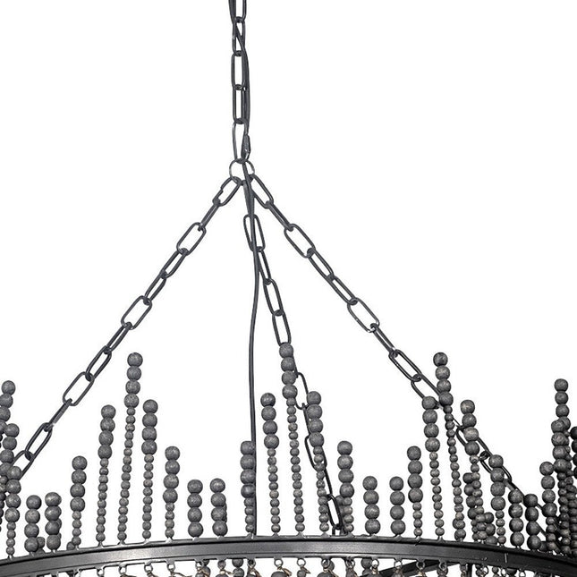 Black Unique Statement Four Light Metal and Beads Dimmable Chandelier