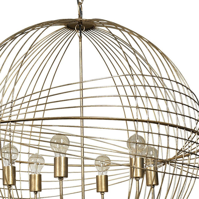 Gold Caged Six Light Metal and Glass Dimmable Chandelier With Gold Shades HomeRoots