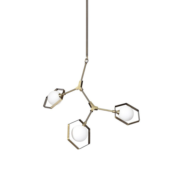 Champagne Unique Statement Three Light Metal and Glass Dimmable Chandelier With White Shades HomeRoots