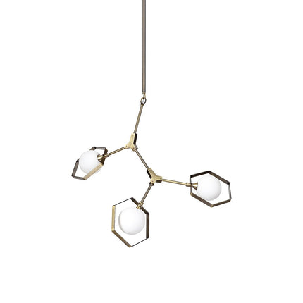 Champagne Unique Statement Three Light Metal and Glass Dimmable Chandelier With White Shades HomeRoots