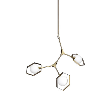 Champagne Unique Statement Three Light Metal and Glass Dimmable Chandelier With White Shades HomeRoots