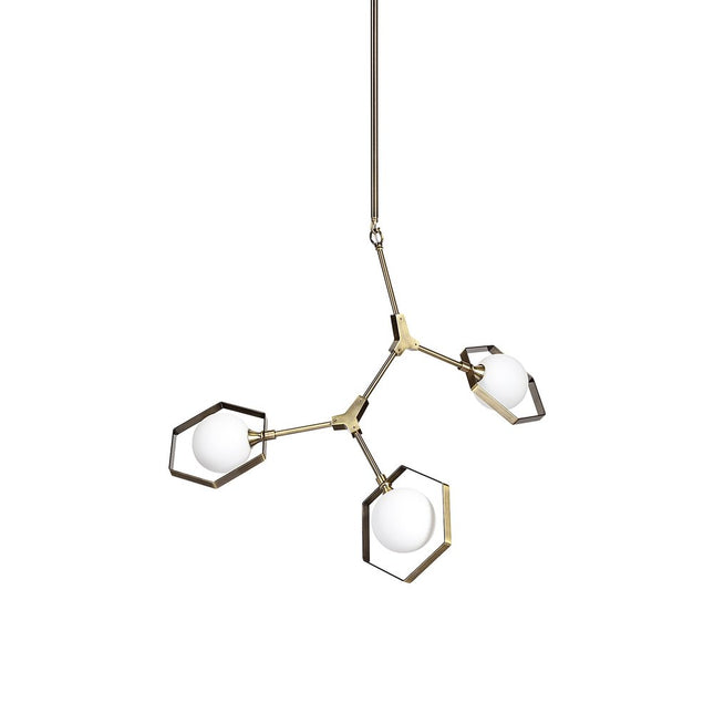 Champagne Unique Statement Three Light Metal and Glass Dimmable Chandelier With White Shades HomeRoots