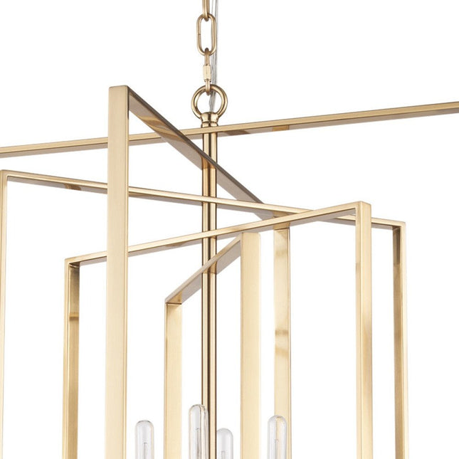 Antiqued Gold Geometric Four Light Metal Dimmable Chandelier HomeRoots