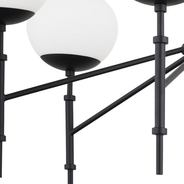 Black Sputnik Six Light Metal and Frosted Glass Dimmable Chandelier HomeRoots