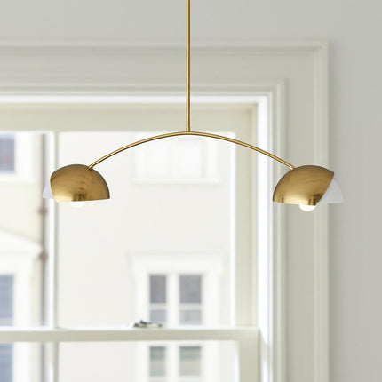 Brass Two Light Metal Dimmable Chandelier With White Shades HomeRoots