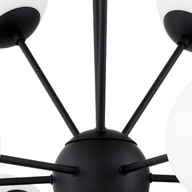 Black Sputnik Multi Light Frosted Metal and Glass Dimmable Chandelier With White Shades HomeRoots