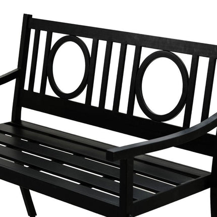 45" Black Metal Geometric Back Garden Patio Bench HomeRoots