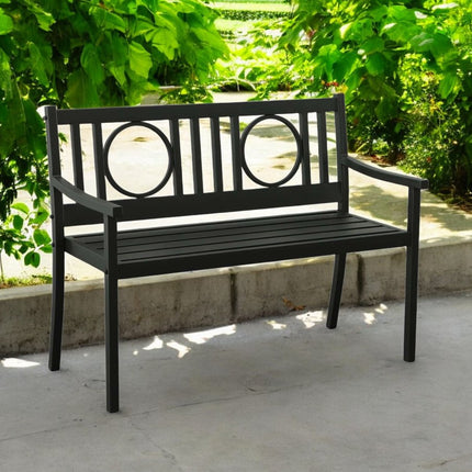 45" Black Metal Geometric Back Garden Patio Bench HomeRoots