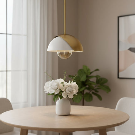 Brass And White Single Metal Dimmable Ceiling Light With White Shades HomeRoots