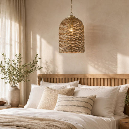 Brown Watergrass Rattan Dimmable Single Pendant Light HomeRoots