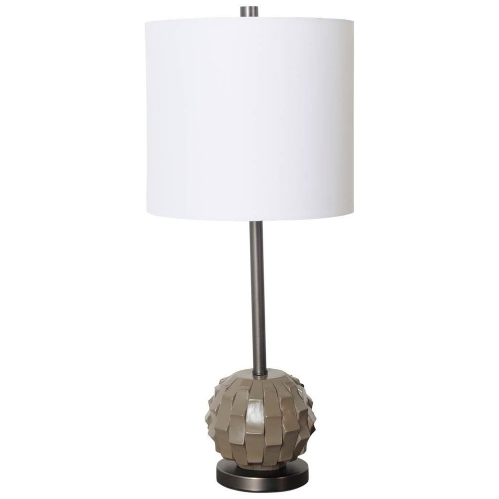 25" Gray Round Bedside Lamp With White Drum Shade