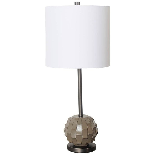 25" Gray Round Bedside Lamp With Drum Shade HomeRoots