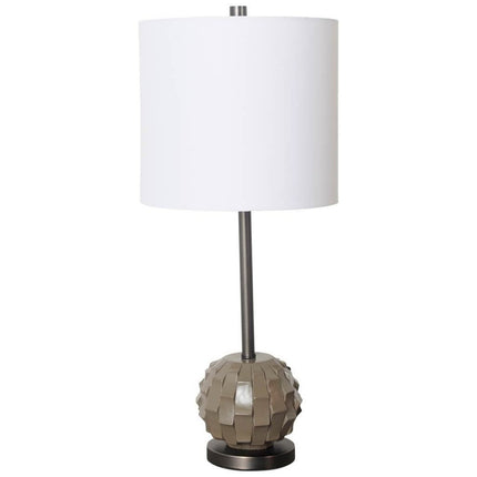 25" Gray Round Bedside Lamp With Drum Shade HomeRoots