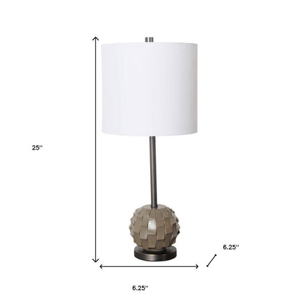 25" Gray Round Bedside Lamp With Drum Shade HomeRoots