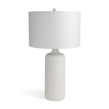 31" White Round Bedside Lamp With Drum Shade HomeRoots