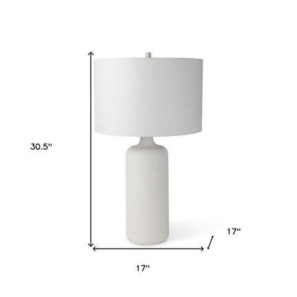 31" White Round Bedside Lamp With Drum Shade HomeRoots