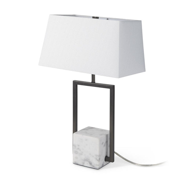 26" Gray Square Bedside Lamp With Shade HomeRoots