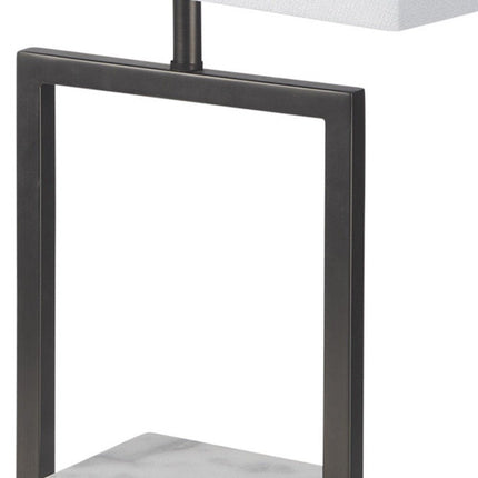 26" Gray Square Bedside Lamp With Shade HomeRoots
