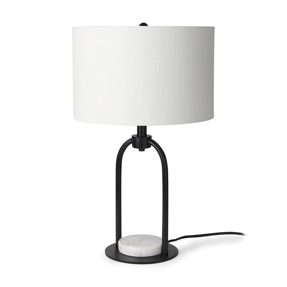 22" Black Metal Round Bedside Lamp With White Drum Shade