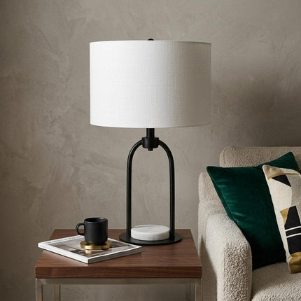 22" Black Round Bedside Lamp With Drum Shade HomeRoots