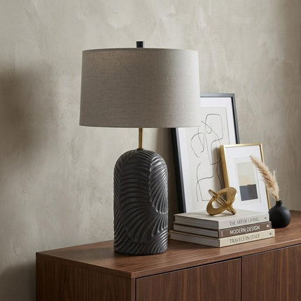 29" Navy Blue Round Bedside Lamp With Drum Shade HomeRoots
