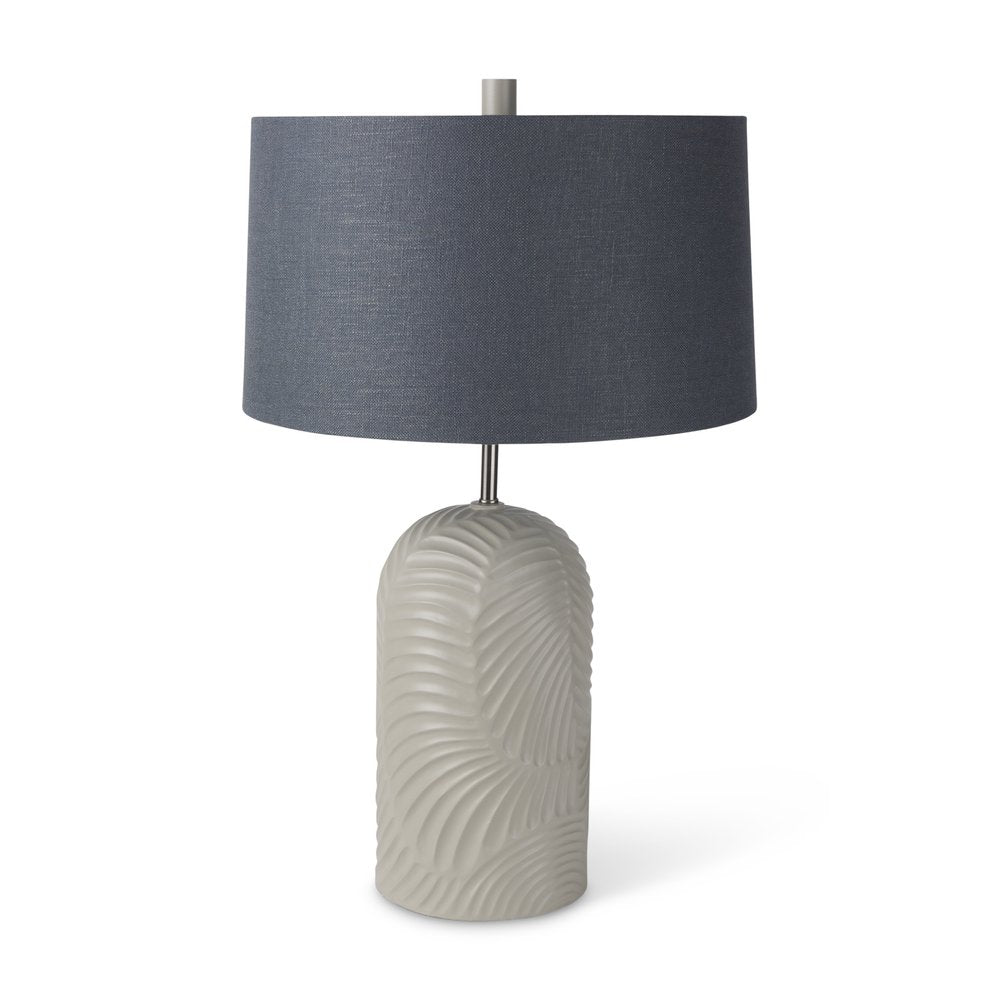 29" Beige Round Bedside Lamp With Blue Drum Shade