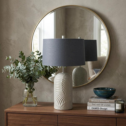 29" Beige Round Bedside Lamp With Drum Shade HomeRoots
