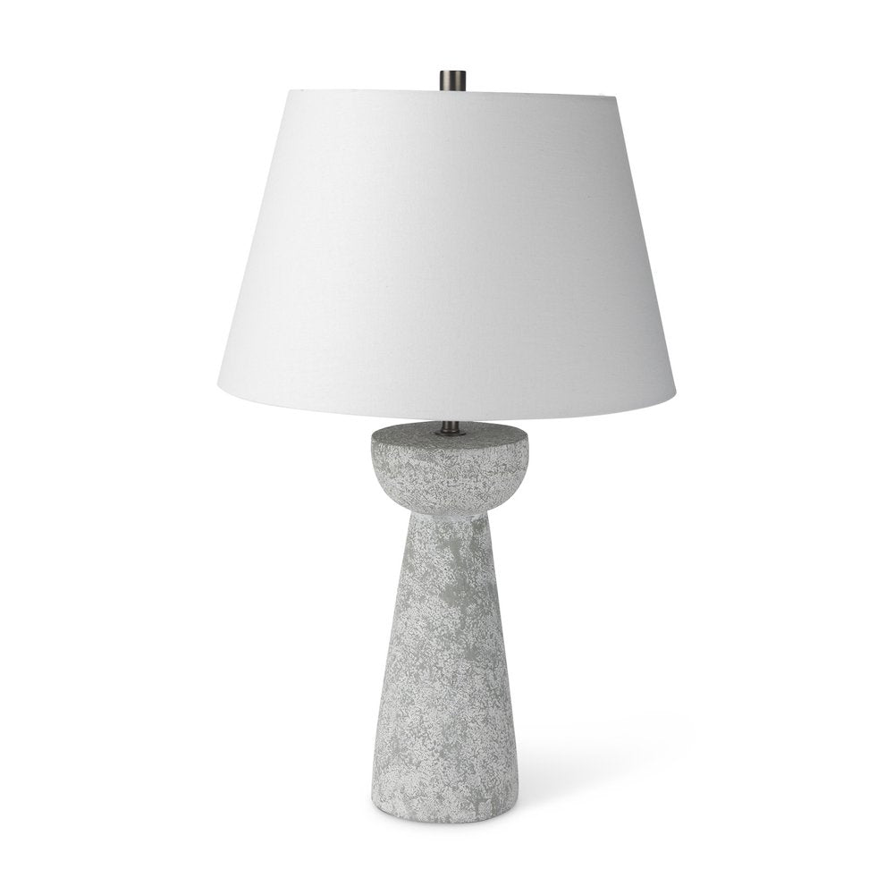 27" Gray Concrete Round Bedside Lamp With White Bell Shade