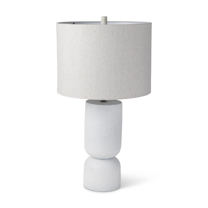 28" White Round Bedside Lamp With Drum Shade HomeRoots