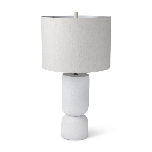 28" White Round Bedside Lamp With Drum Shade HomeRoots