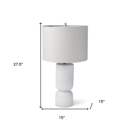 28" White Round Bedside Lamp With Drum Shade