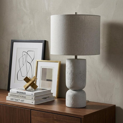 28" White Round Bedside Lamp With Drum Shade HomeRoots