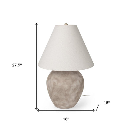28" Beige Round Bedside Lamp With Drum Shade HomeRoots