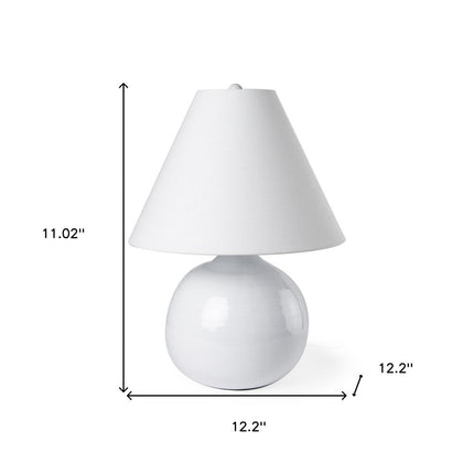 11" White Round Bedside Lamp With Empire Shade
