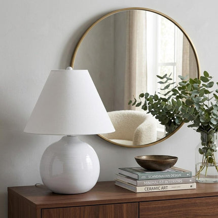 11" White Round Bedside Lamp With Empire Shade HomeRoots