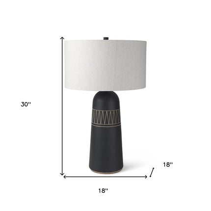 30" Black Round Bedside Lamp With Drum Shade HomeRoots