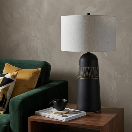30" Black Round Bedside Lamp With Drum Shade HomeRoots