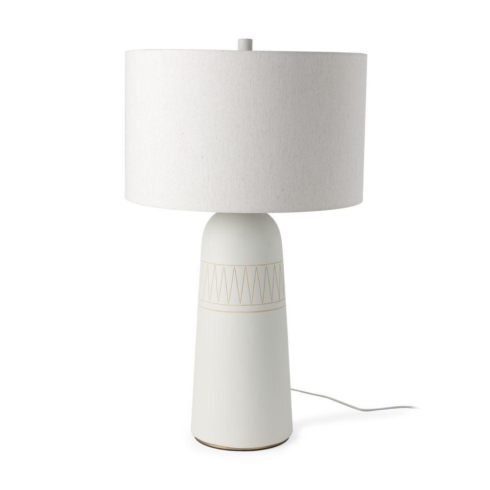 30" Cream Ceramic Round Bedside Lamp With Cream Drum Shade