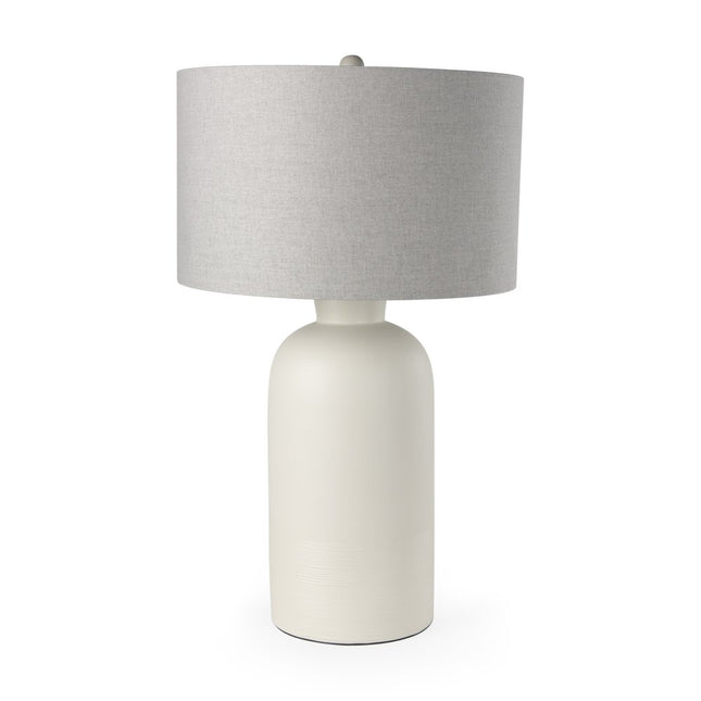 33" Cream Round Bedside Lamp With Drum Shade