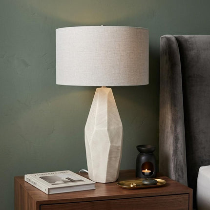30" Cream Round Bedside Lamp With Drum Shade HomeRoots