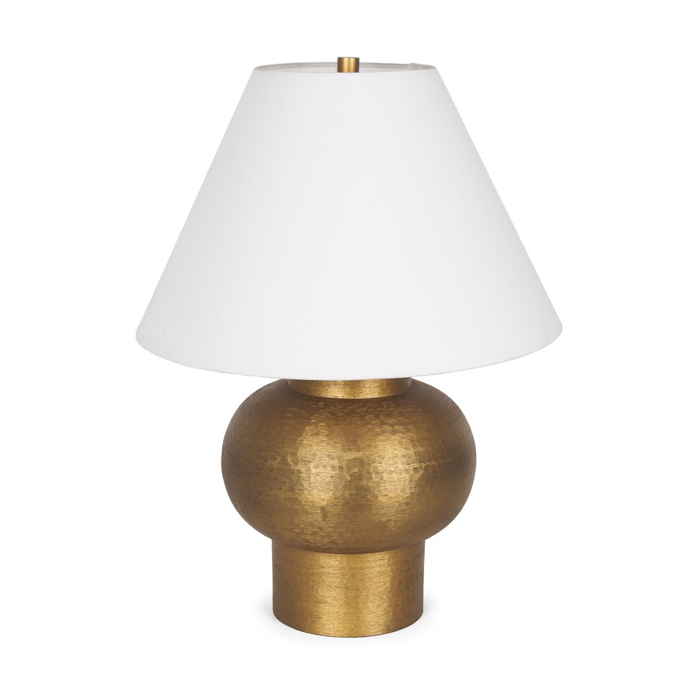 26" Gold Metal Round Bedside Lamp With White Bell Shade