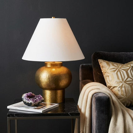 26" Gold Round Bedside Lamp With Bell Shade HomeRoots