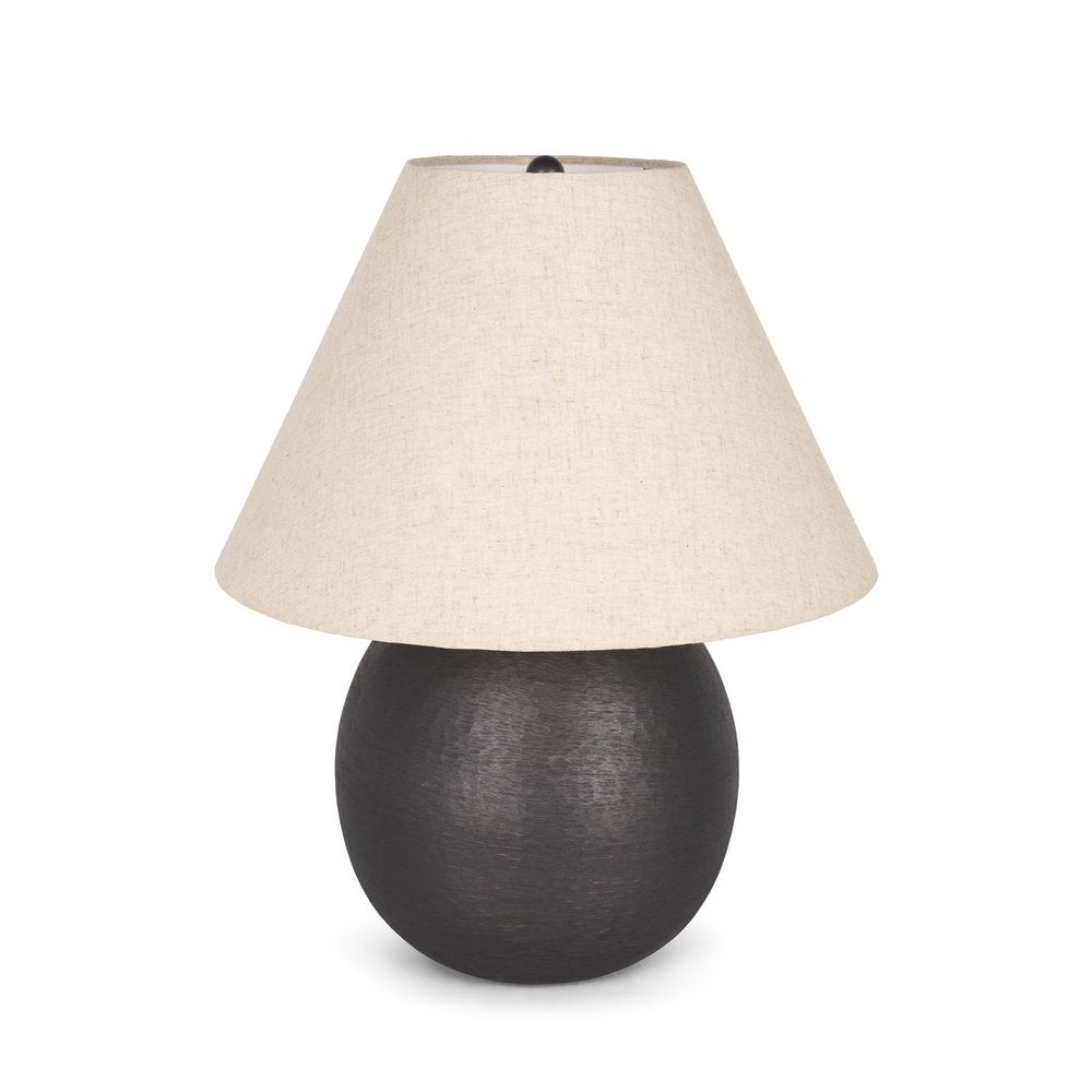 24" Black Metal Round Bedside Lamp With Beige Bell Shade