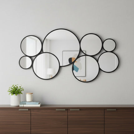 Set Of Eight Black Metal Round Cojoined Accent Mirrors HomeRoots