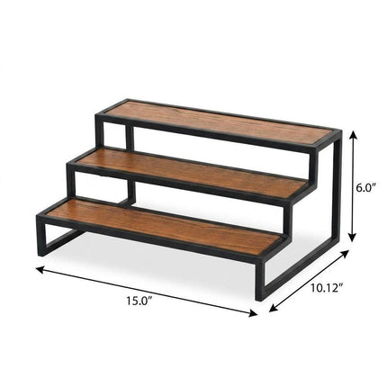 15" Black And Brown Metal And Solid Wood Handmade Three Tier Tray HomeRoots