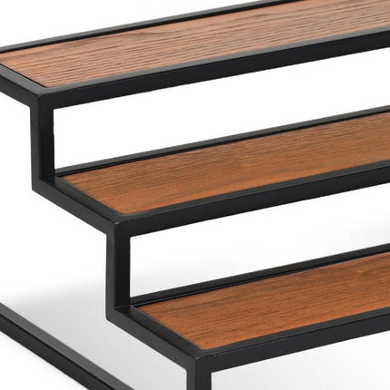 15" Black And Brown Metal And Solid Wood Handmade Three Tier Tray HomeRoots