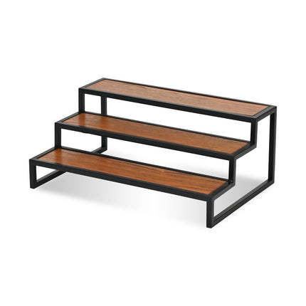 15" Black And Brown Metal And Solid Wood Handmade Three Tier Tray HomeRoots